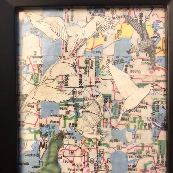 Dinosaur & Map Woven Handmade Art 5x7 - Picture 3 of 5